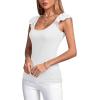 imageLYANER Womens Ribbed Knit Square Neck Sleeveless Tank Top Ruffle Cap Sleeve Shirt BlouseWhite