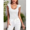 imageLYANER Womens Ribbed Knit Square Neck Sleeveless Tank Top Ruffle Cap Sleeve Shirt BlouseWhite