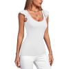 imageLYANER Womens Ribbed Knit Square Neck Sleeveless Tank Top Ruffle Cap Sleeve Shirt BlouseWhite