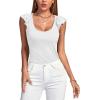 imageLYANER Womens Ribbed Knit Square Neck Sleeveless Tank Top Ruffle Cap Sleeve Shirt BlouseWhite