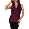 imageLYANER Womens Satin Silky Cowl Neck Drape Ruched Front Sleeveless Tank Blouse Shirts Top Wine Red XLarge