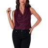 imageLYANER Womens Satin Silky Cowl Neck Drape Ruched Front Sleeveless Tank Blouse Shirts Top Wine Red XLarge