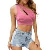imageLYANER Womens Sexy One Shoulder Cut Out Sleeveless Slim Cami Crop TopPink