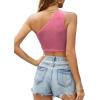 imageLYANER Womens Sexy One Shoulder Cut Out Sleeveless Slim Cami Crop TopPink