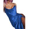 imageLYANER Womens Sexy Satin Cowl Neck Spaghetti Straps Wrap Ruched Sleeveless Split Party Midi Cami DressRoyal Blue