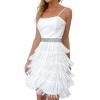 imageLYANER Womens Strappy Layered Fringe Cami Midi Dress Sleeveless Tassels Flapper DressesSolid White