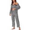 imageLYANER Womens Striped Satin Silky Pajamas Set Cami Long Sleeve Shirt With Pants 3Pcs Lounge SleepwearBlack