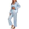 imageLYANER Womens Striped Satin Silky Pajamas Set Cami Long Sleeve Shirt With Pants 3Pcs Lounge SleepwearBlue