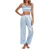 imageLYANER Womens Striped Satin Silky Pajamas Set Cami Long Sleeve Shirt With Pants 3Pcs Lounge SleepwearBlue