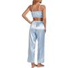 imageLYANER Womens Striped Satin Silky Pajamas Set Cami Long Sleeve Shirt With Pants 3Pcs Lounge SleepwearBlue
