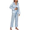 imageLYANER Womens Striped Satin Silky Pajamas Set Cami Long Sleeve Shirt With Pants 3Pcs Lounge SleepwearBlue