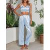 imageLYANER Womens Striped Satin Silky Pajamas Set Cami Long Sleeve Shirt With Pants 3Pcs Lounge SleepwearBlue