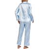 imageLYANER Womens Striped Satin Silky Pajamas Set Cami Long Sleeve Shirt With Pants 3Pcs Lounge SleepwearBlue