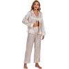 imageLYANER Womens Striped Satin Silky Pajamas Set Cami Long Sleeve Shirt With Pants 3Pcs Lounge SleepwearDark Pink