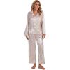 imageLYANER Womens Striped Satin Silky Pajamas Set Cami Long Sleeve Shirt With Pants 3Pcs Lounge SleepwearDark Pink