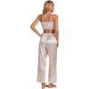 imageLYANER Womens Striped Satin Silky Pajamas Set Cami Long Sleeve Shirt With Pants 3Pcs Lounge SleepwearDark Pink