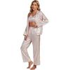 imageLYANER Womens Striped Satin Silky Pajamas Set Cami Long Sleeve Shirt With Pants 3Pcs Lounge SleepwearDark Pink