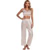 imageLYANER Womens Striped Satin Silky Pajamas Set Cami Long Sleeve Shirt With Pants 3Pcs Lounge SleepwearDark Pink