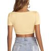imageLYANER Womens Summer Crop Tops Square Neck Short Sleeve Workout Shirt Going Out Sexy Top Basic Slim Fit TeesBeige