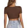 imageLYANER Womens Summer Crop Tops Square Neck Short Sleeve Workout Shirt Going Out Sexy Top Basic Slim Fit TeesBrown