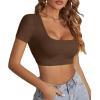 imageLYANER Womens Summer Crop Tops Square Neck Short Sleeve Workout Shirt Going Out Sexy Top Basic Slim Fit TeesBrown