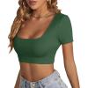 imageLYANER Womens Summer Crop Tops Square Neck Short Sleeve Workout Shirt Going Out Sexy Top Basic Slim Fit TeesDark Green