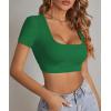 imageLYANER Womens Summer Crop Tops Square Neck Short Sleeve Workout Shirt Going Out Sexy Top Basic Slim Fit TeesDark Green