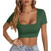 imageLYANER Womens Summer Crop Tops Square Neck Short Sleeve Workout Shirt Going Out Sexy Top Basic Slim Fit TeesDark Green