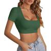 imageLYANER Womens Summer Crop Tops Square Neck Short Sleeve Workout Shirt Going Out Sexy Top Basic Slim Fit TeesDark Green