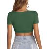 imageLYANER Womens Summer Crop Tops Square Neck Short Sleeve Workout Shirt Going Out Sexy Top Basic Slim Fit TeesDark Green