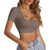imageLYANER Womens Summer Crop Tops Square Neck Short Sleeve Workout Shirt Going Out Sexy Top Basic Slim Fit TeesGray