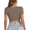 imageLYANER Womens Summer Crop Tops Square Neck Short Sleeve Workout Shirt Going Out Sexy Top Basic Slim Fit TeesGray