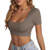 imageLYANER Womens Summer Crop Tops Square Neck Short Sleeve Workout Shirt Going Out Sexy Top Basic Slim Fit TeesGray