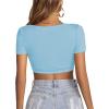 imageLYANER Womens Summer Crop Tops Square Neck Short Sleeve Workout Shirt Going Out Sexy Top Basic Slim Fit TeesLight Blue