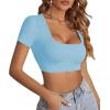 imageLYANER Womens Summer Crop Tops Square Neck Short Sleeve Workout Shirt Going Out Sexy Top Basic Slim Fit TeesLight Blue