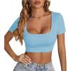 imageLYANER Womens Summer Crop Tops Square Neck Short Sleeve Workout Shirt Going Out Sexy Top Basic Slim Fit TeesLight Blue
