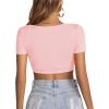 imageLYANER Womens Summer Crop Tops Square Neck Short Sleeve Workout Shirt Going Out Sexy Top Basic Slim Fit TeesLight Pink