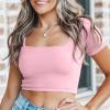 imageLYANER Womens Summer Crop Tops Square Neck Short Sleeve Workout Shirt Going Out Sexy Top Basic Slim Fit TeesLight Pink