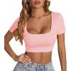 imageLYANER Womens Summer Crop Tops Square Neck Short Sleeve Workout Shirt Going Out Sexy Top Basic Slim Fit TeesLight Pink