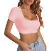 imageLYANER Womens Summer Crop Tops Square Neck Short Sleeve Workout Shirt Going Out Sexy Top Basic Slim Fit TeesLight Pink