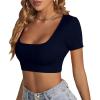 imageLYANER Womens Summer Crop Tops Square Neck Short Sleeve Workout Shirt Going Out Sexy Top Basic Slim Fit TeesNavy Blue