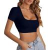 imageLYANER Womens Summer Crop Tops Square Neck Short Sleeve Workout Shirt Going Out Sexy Top Basic Slim Fit TeesNavy Blue