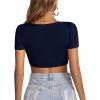 imageLYANER Womens Summer Crop Tops Square Neck Short Sleeve Workout Shirt Going Out Sexy Top Basic Slim Fit TeesNavy Blue