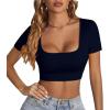 imageLYANER Womens Summer Crop Tops Square Neck Short Sleeve Workout Shirt Going Out Sexy Top Basic Slim Fit TeesNavy Blue