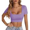 imageLYANER Womens Summer Crop Tops Square Neck Short Sleeve Workout Shirt Going Out Sexy Top Basic Slim Fit TeesPurple