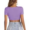 imageLYANER Womens Summer Crop Tops Square Neck Short Sleeve Workout Shirt Going Out Sexy Top Basic Slim Fit TeesPurple