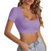 imageLYANER Womens Summer Crop Tops Square Neck Short Sleeve Workout Shirt Going Out Sexy Top Basic Slim Fit TeesPurple