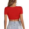 imageLYANER Womens Summer Crop Tops Square Neck Short Sleeve Workout Shirt Going Out Sexy Top Basic Slim Fit TeesRed