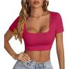 imageLYANER Womens Summer Crop Tops Square Neck Short Sleeve Workout Shirt Going Out Sexy Top Basic Slim Fit TeesRose