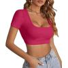 imageLYANER Womens Summer Crop Tops Square Neck Short Sleeve Workout Shirt Going Out Sexy Top Basic Slim Fit TeesRose